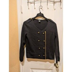 Ann Taylor Sweater Jacket Black with Gold Buttons and Zipper Size L